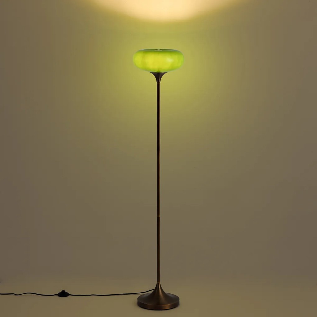 Retro állólámpa sötét bronz zöld üveg búrával 150 cm - Glaze