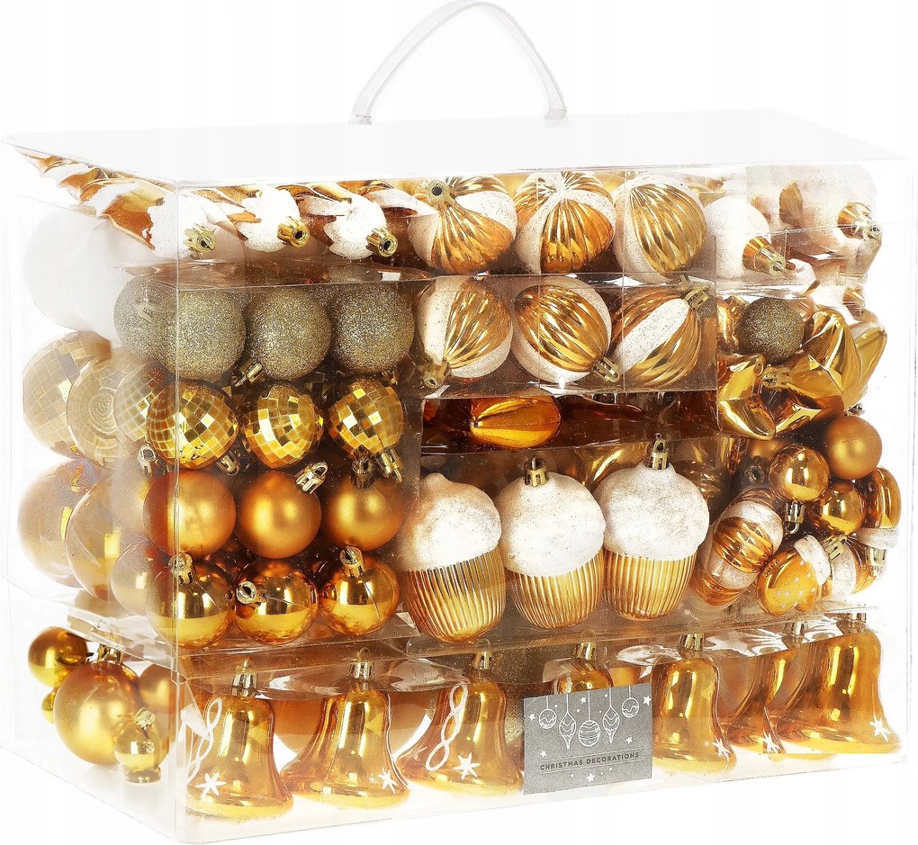 Karácsonyfadísz 149 db-os Szett XXL Arany Törhetetlen Karácsonyfa MIX Minták
