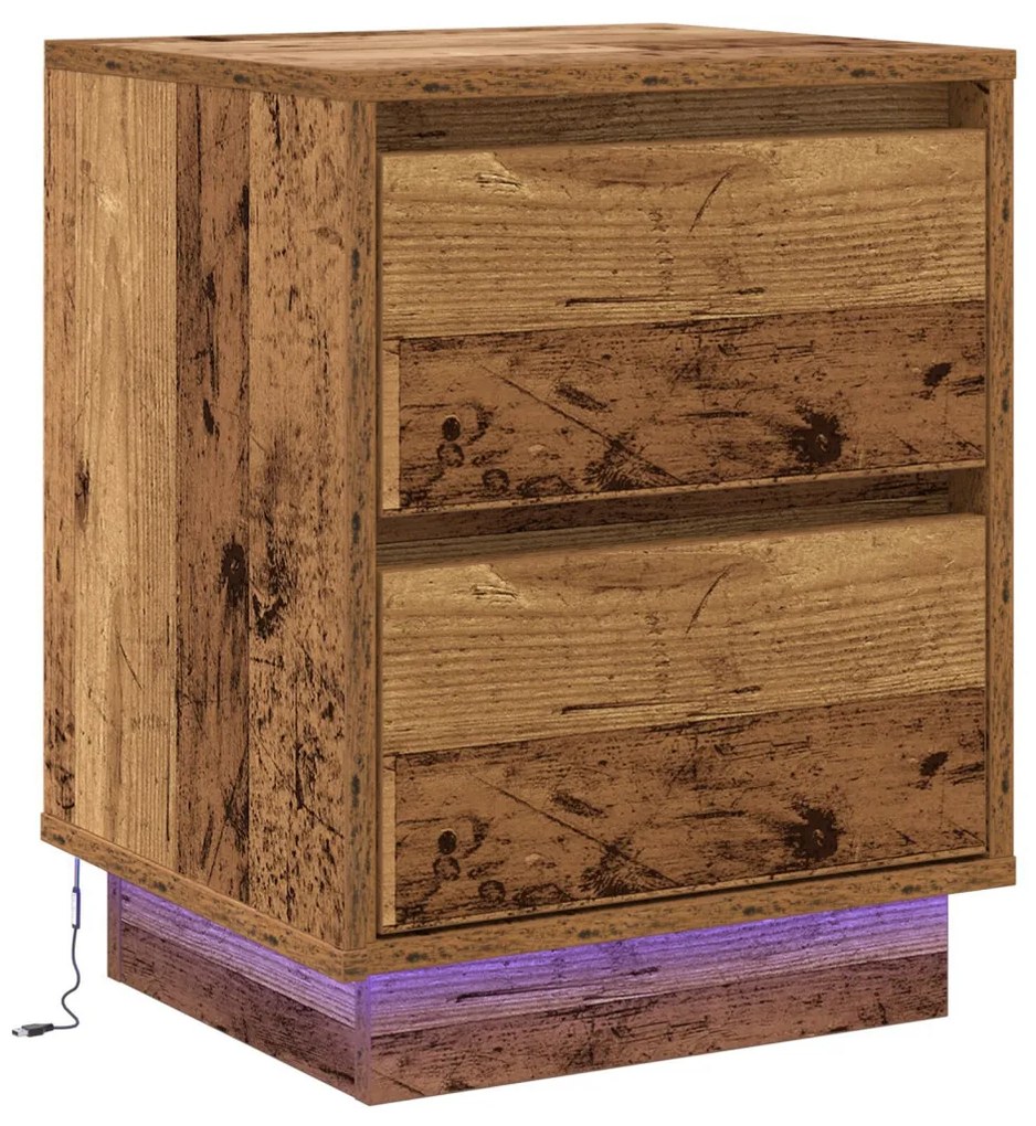 Éjjeli Szekrények LED Világítással 2 db Régi Fa 39x34.5x50 cm