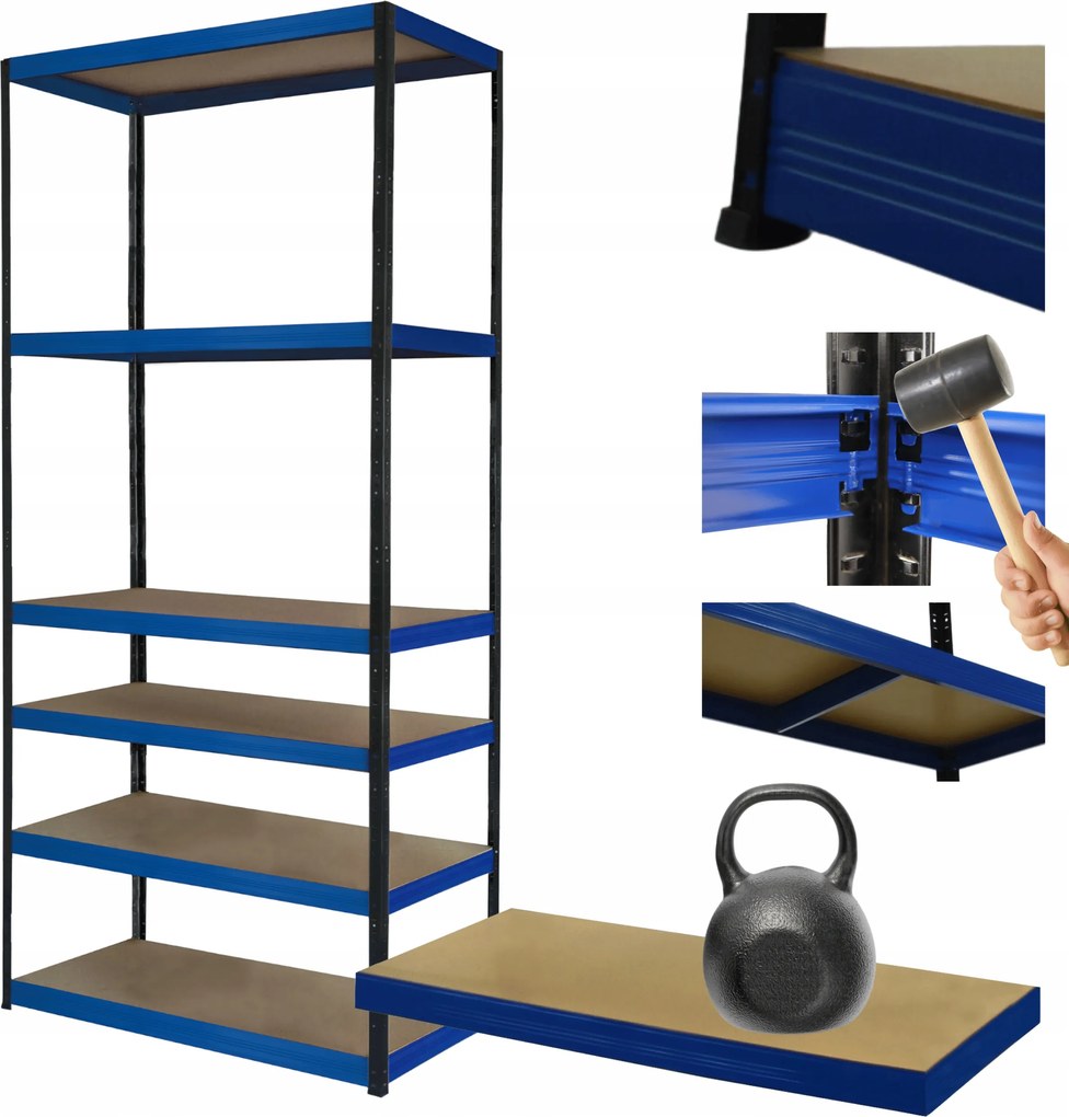 Tárolószekrény fém állvány Helios 213x110x40cm 6Px175kg Tömör Kék