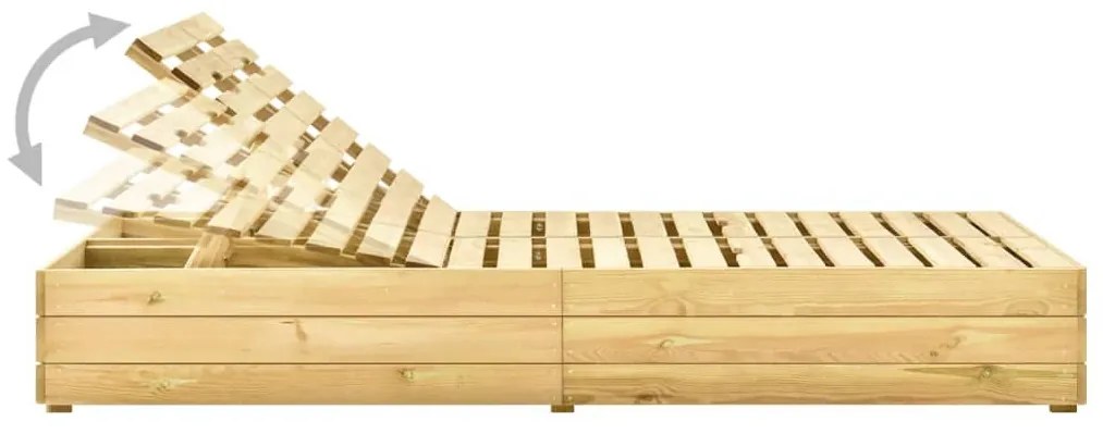 Impregnált fenyőfa kétszemélyes napozóágy bordó párnákkal