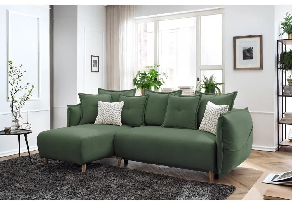 Zöld kinyitható sarokkanapé (variálható) Nessa – Bobochic Paris
