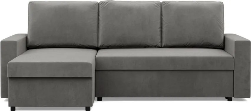 Zeus sarokkanapé, 2 ágyneműtartóval, egyenes kartámasz, bársony, univerzális oldal, hab töltet, világosszürke