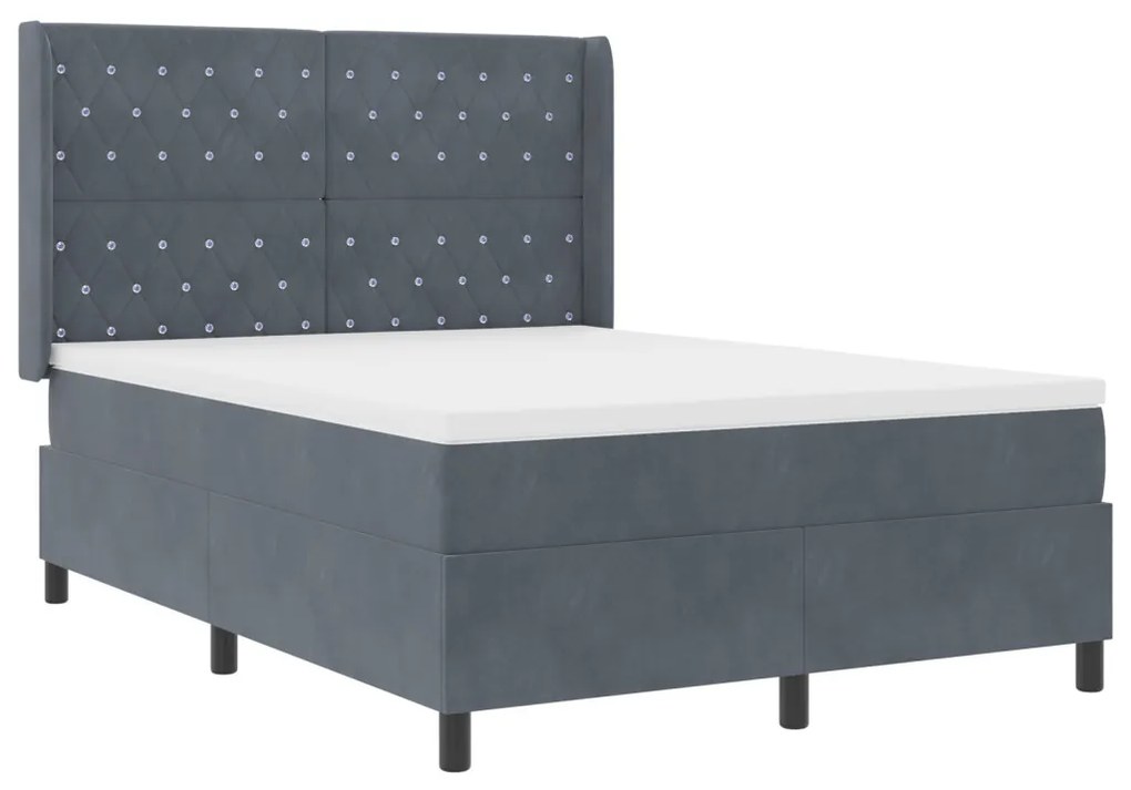 Boxspring Ágy Mattress & LED Sötétszürke 160x200 cm Velvet