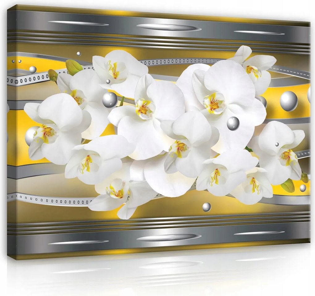 Vászonkép falikép arany fehér orchidea 100 x 75