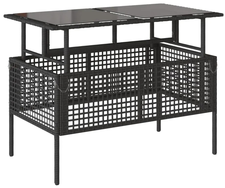 4 részes fekete polyrattan üveg kerti ülőgarnitúra párnával