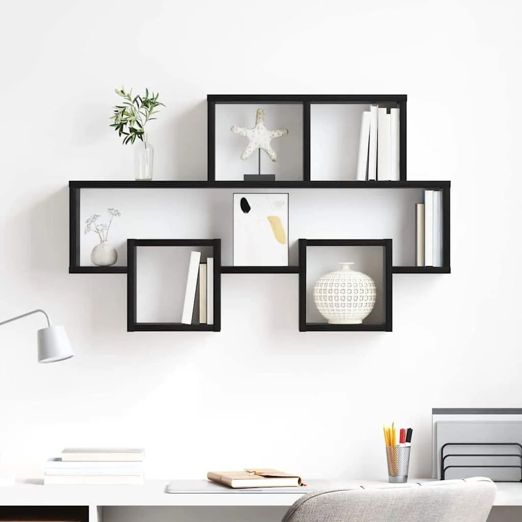Falpolc polcokkal tárolóval Musta tammi 82 x 15 x 51 cm Faanyag