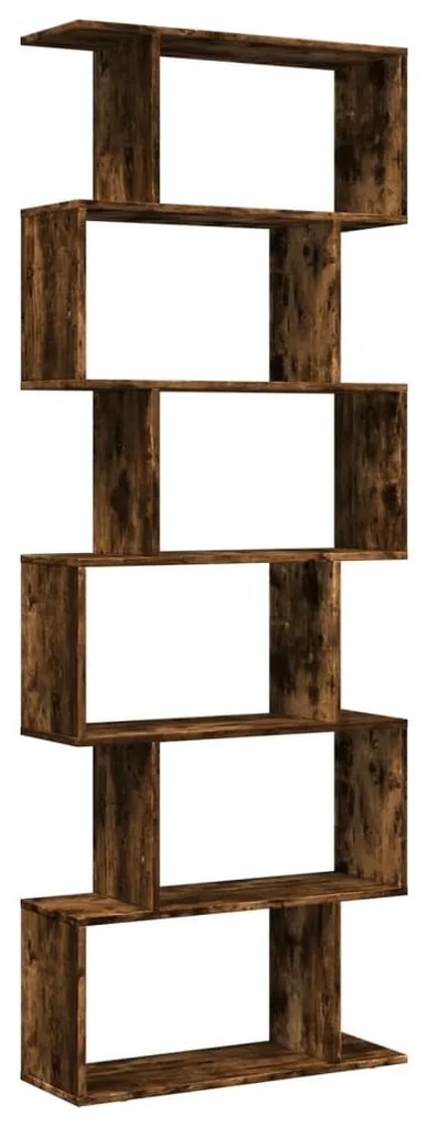 6 szintes füstös tölgy fa elválasztó könyvespolc 70x24x193 cm