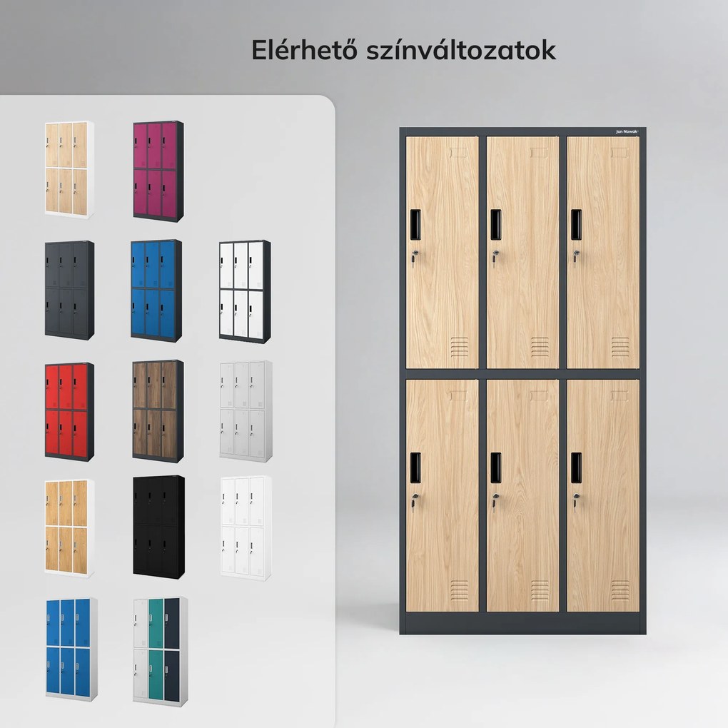 Antracit / Sonoma tölgy színű, 6 ajtós Eco Design IGOR BHP öltözőszekrény, 900 x 1850 x 450 mm
