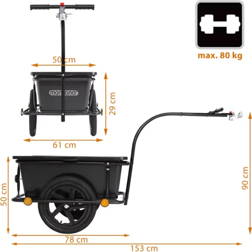 TERY kerékpáros utánfutó, 90l, 61x153x90cm, fekete Monzana