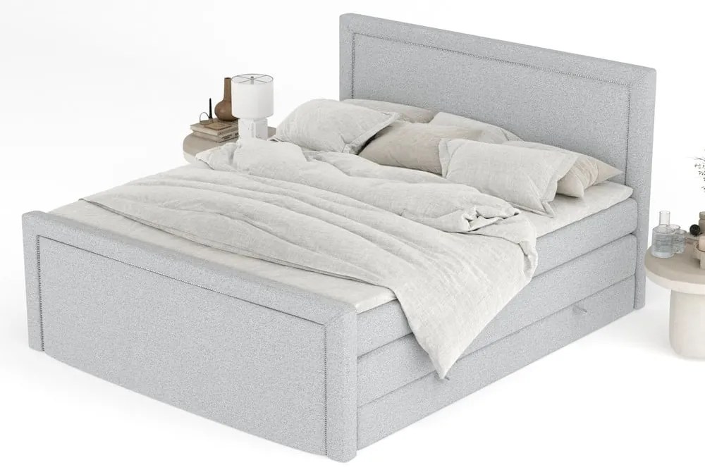 Világosszürke ágyneműtartós boxspring ágy 180x200 cm Lavenda – Maison de Rêve