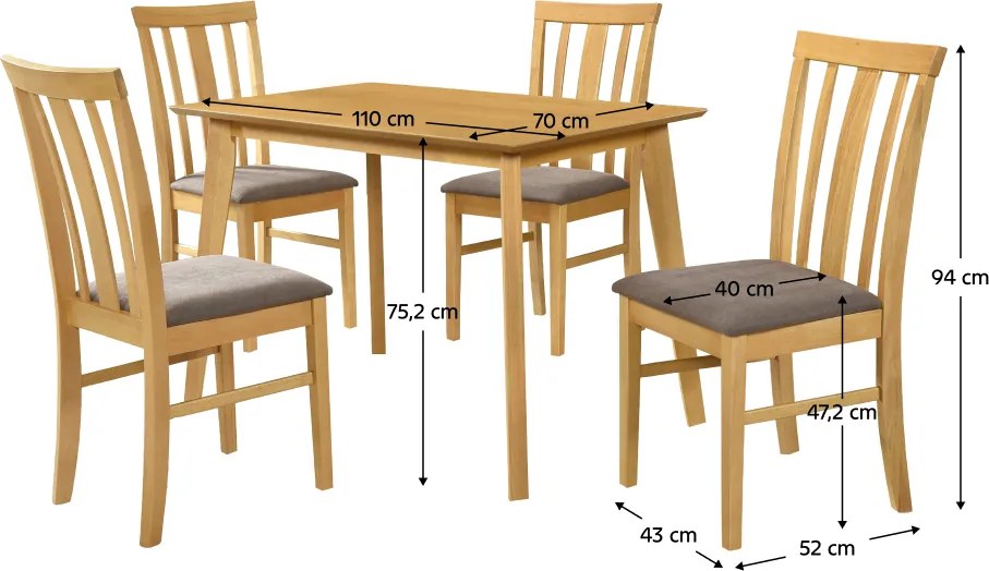 Étkezőgarnitúra 1+4, világos sonoma tölgy/sötétbarna, ROIS SET