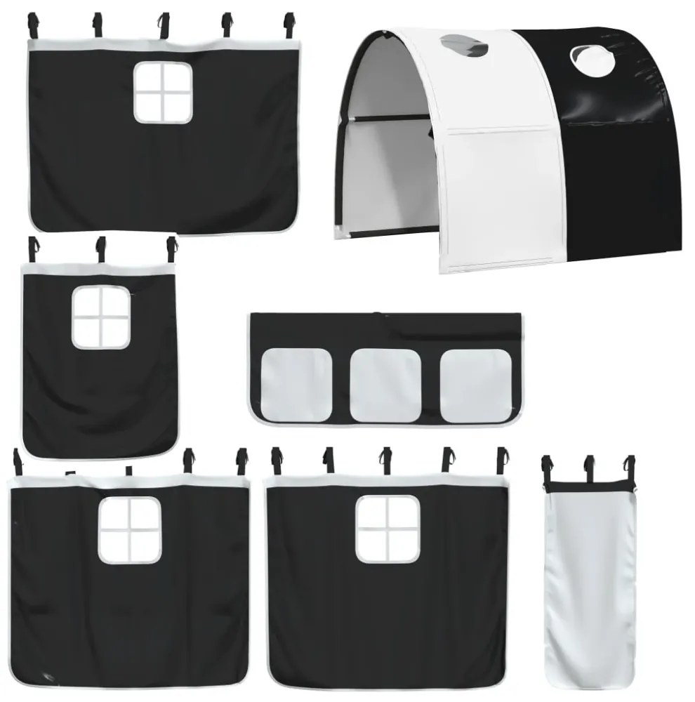 fehér-fekete tömör fenyő gyerek galériaágy alagúttal 90x190 cm