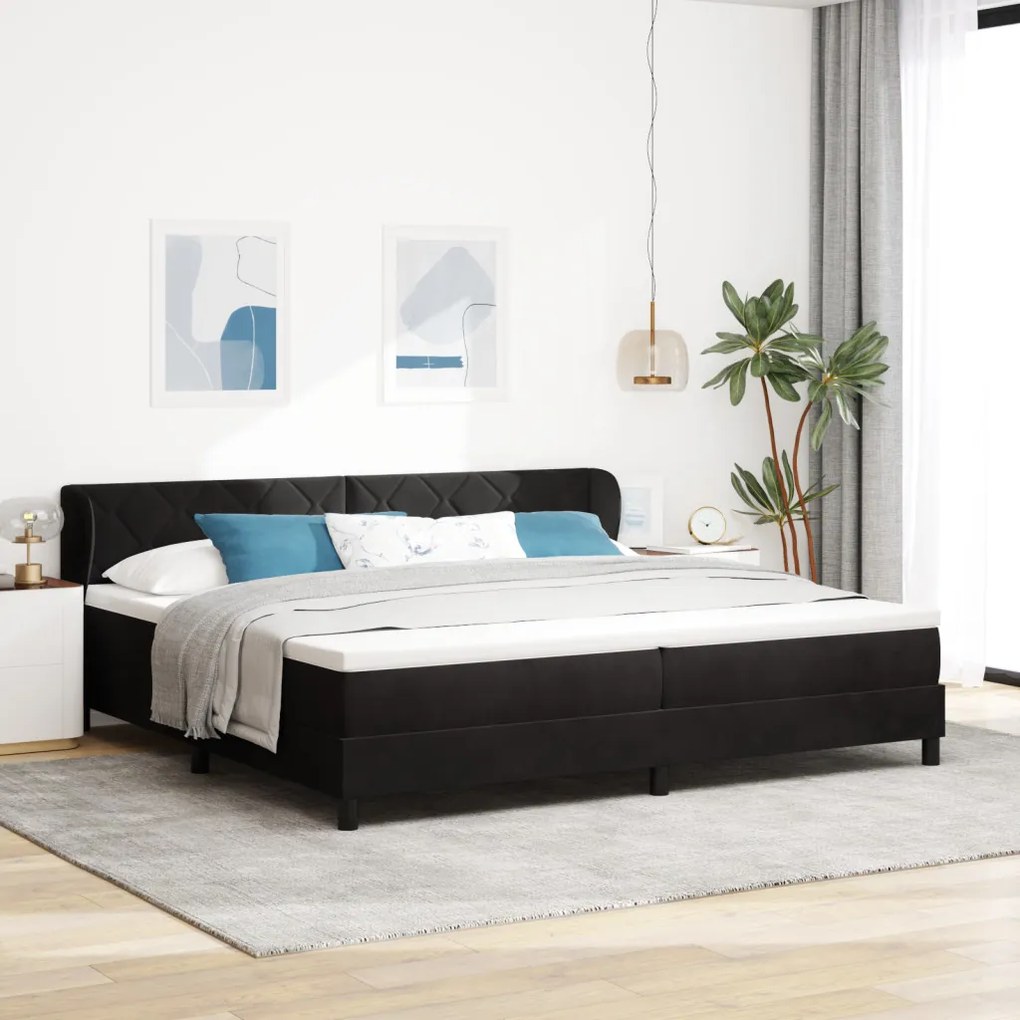 Boxspring Ágy Matrac Készlettel Fekete 200x200 cm Bársony