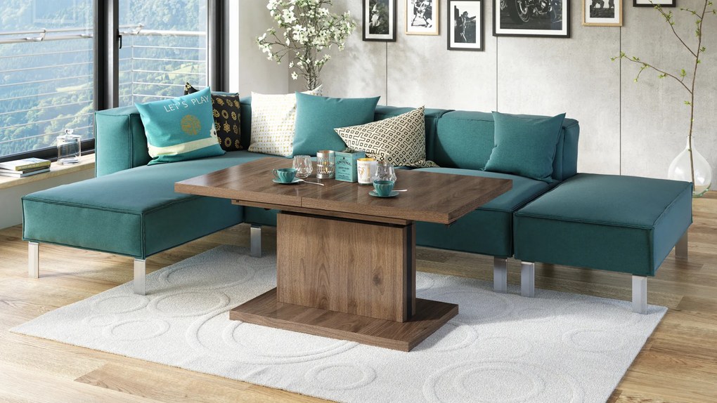 Mazzoni ASTON Elegáns Dió - MODERN DOHÁNYZÓASZTAL NYITHATÓ/MAGASÍTHATÓ ÉTKEZŐASZTAL ÉS DOHÁNYZÓASZTAL EGYBEN