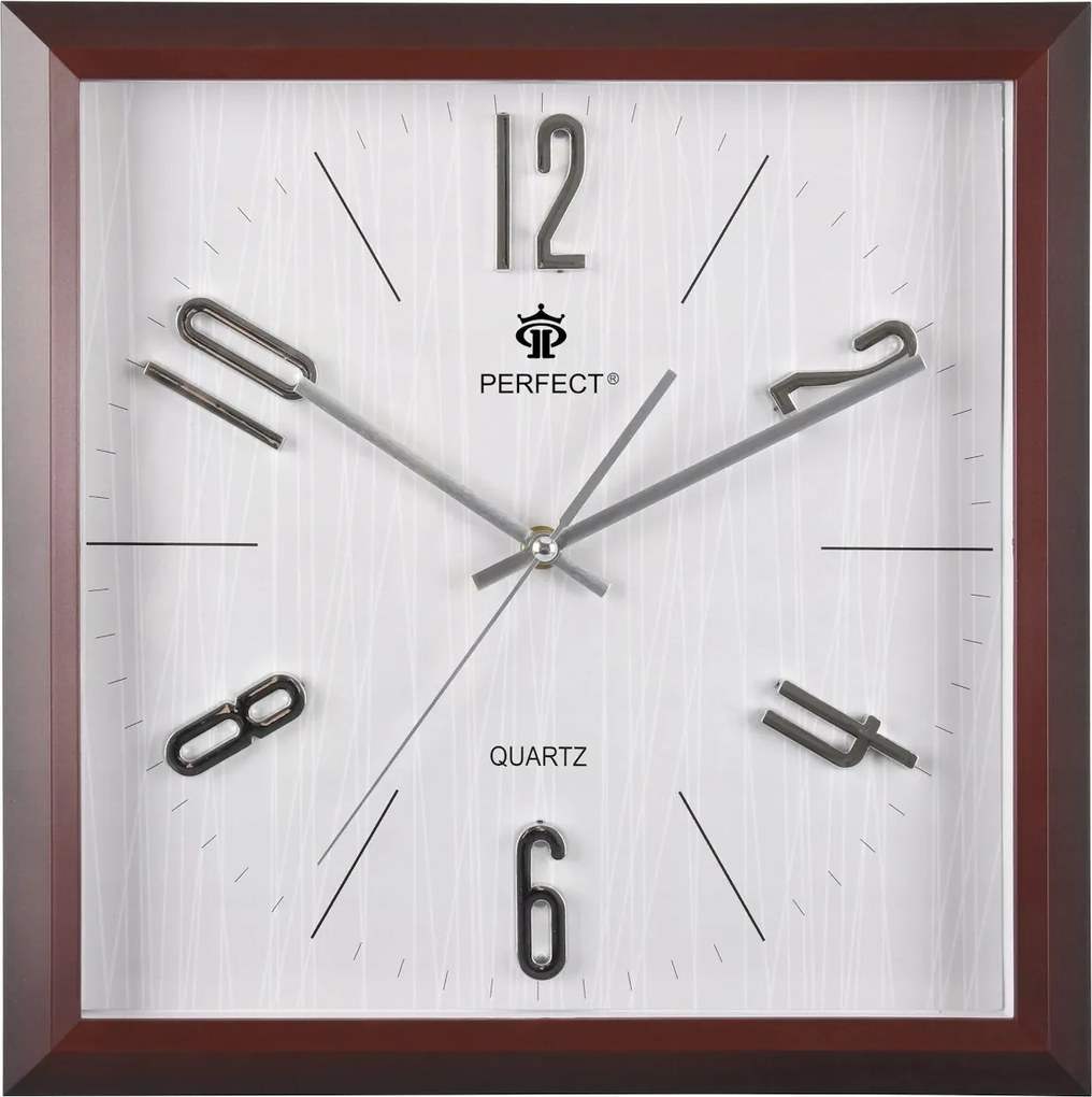 Közepes Barna Szürke Négyzet Alakú Csendes Falióra Perfect PW354 35 cm