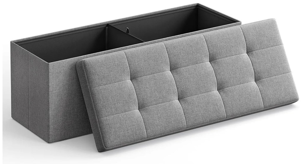 Puff 110x38x38 cm, tároló ottomán pad, 120 l, sötétszürke