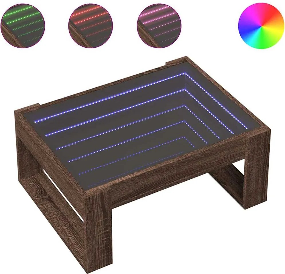 vidaXL barna tölgy végtelen hatású LED-es dohányzóasztal 70x53x30 cm