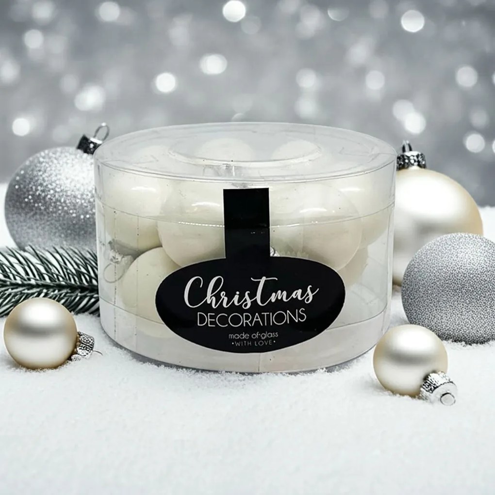 Fehér üveg karácsonyi gömb szett 16*3cm