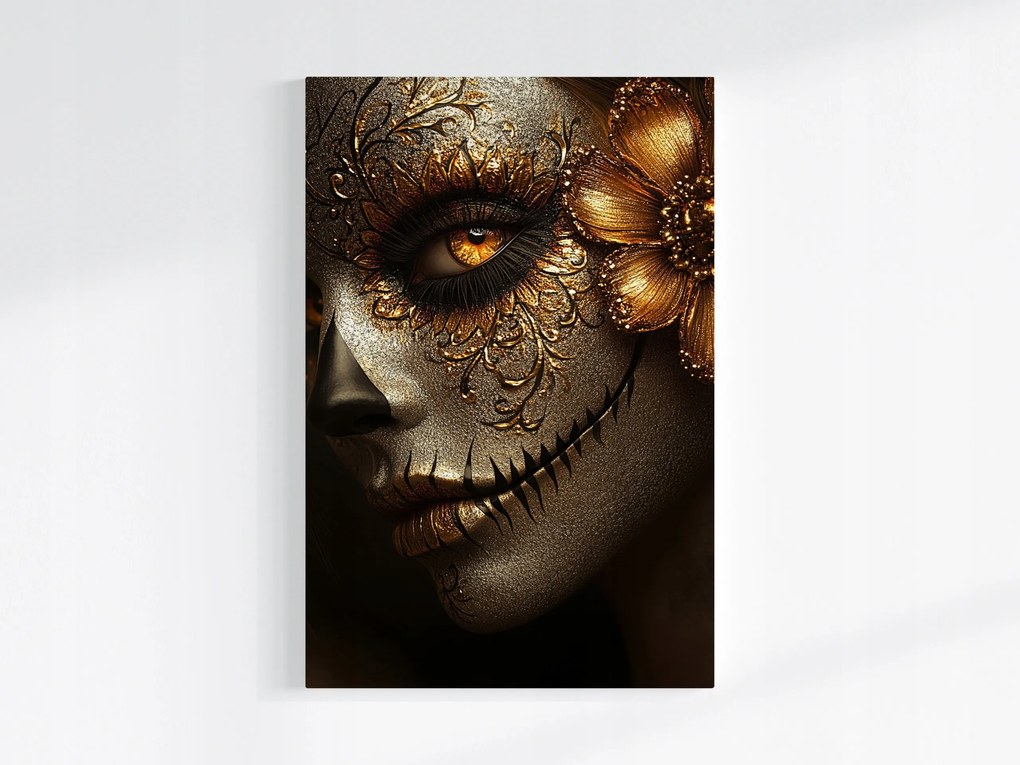 Canvas Dia De Los Muertos Smink Vászonkép La Catrina Arany 40x60