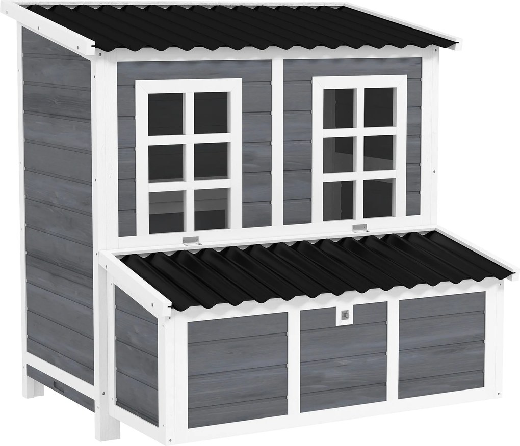 PawHut nyitott tyúkól fenyőfából, Tyúk Ház tojásrakó rekesszel, Baromfi Ház 4-6 tojótak számára, Vízhatlan tető, 100 x 86 x 100 cm, Világosszürke | Ao