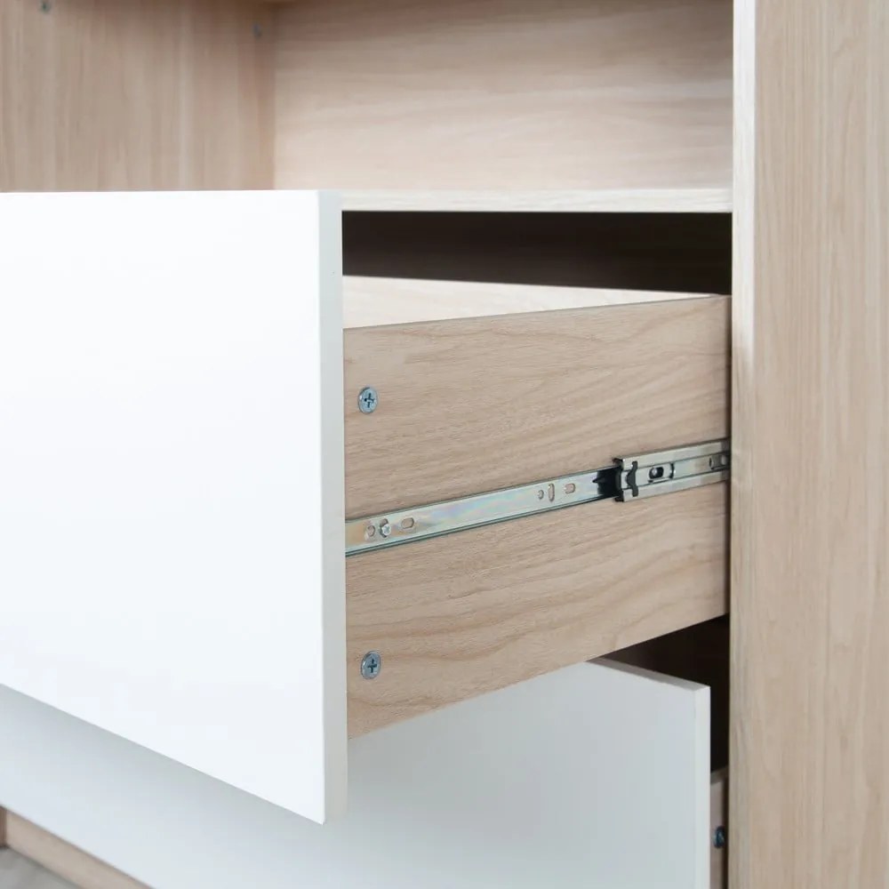 Fehér-natúr színű gyerek komód pelenkázó feltéttel, tölgyfa dekorral 88x98x75 cm Cabane – Roba