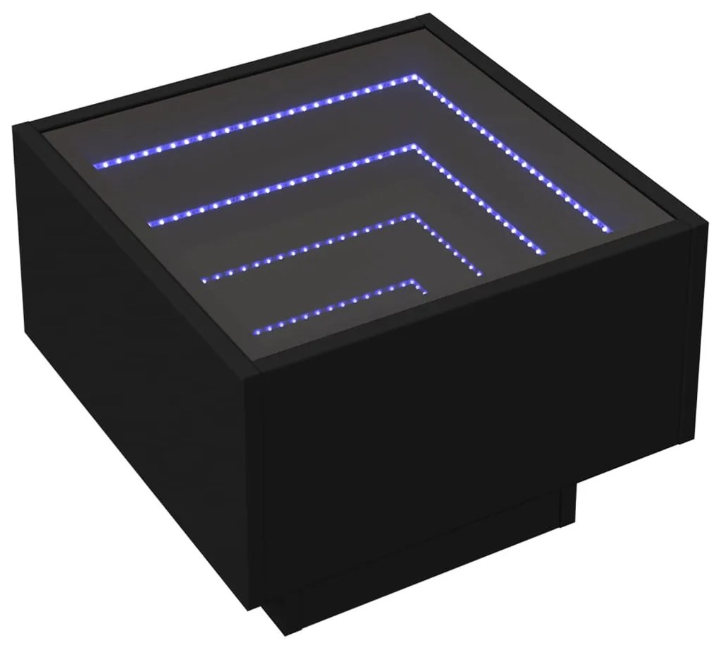 Fekete szerelt fa kisasztal LED-del 40 x 40 x 30 cm