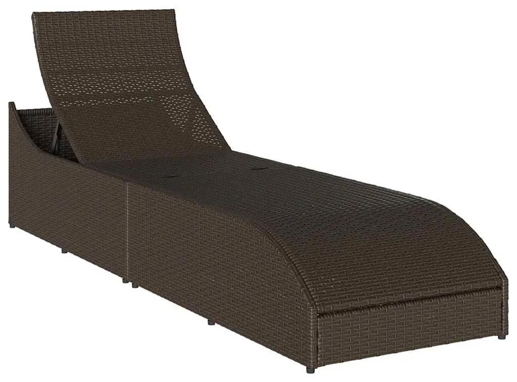 összecsukható napozóágy párnával és tárolóval barna polyrattan