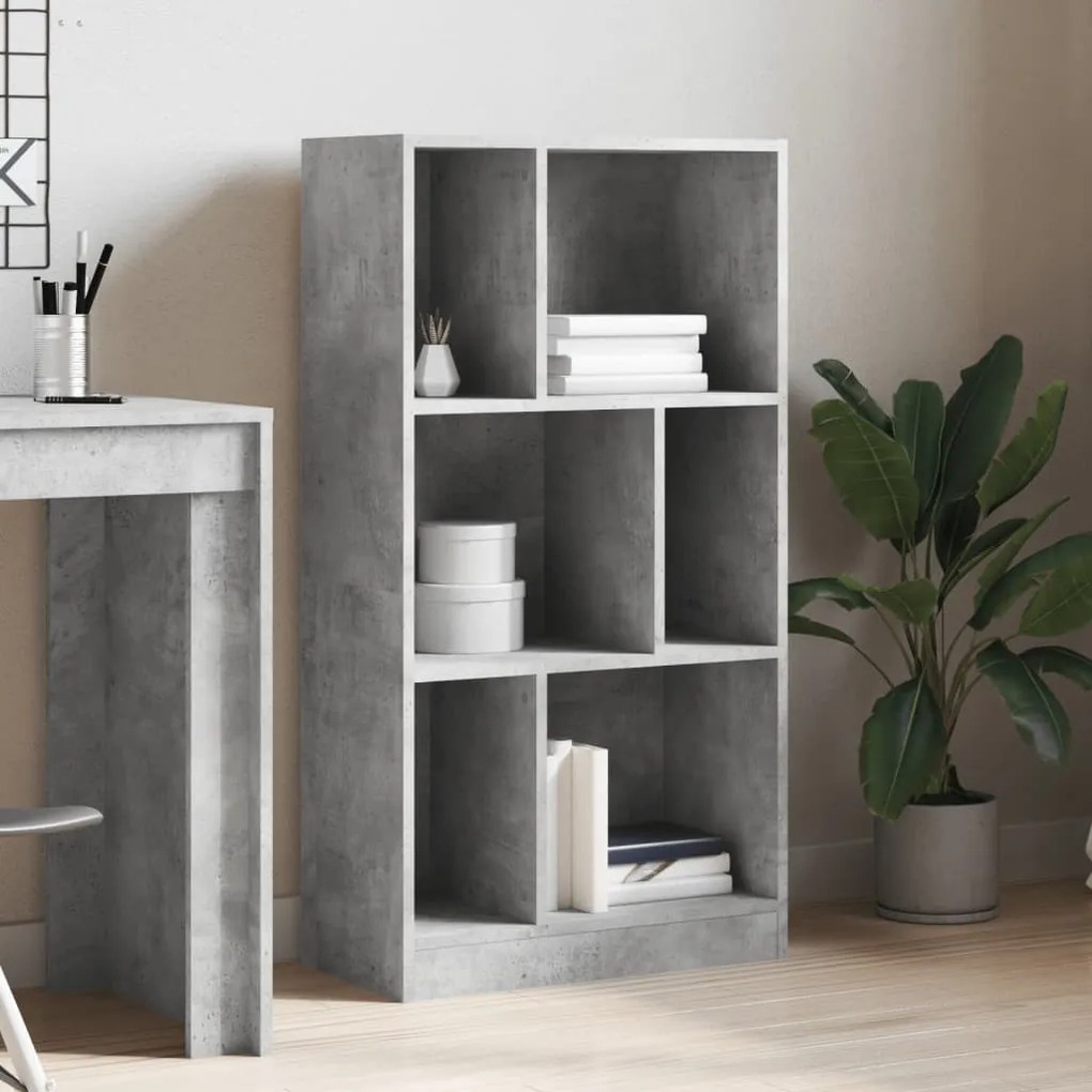 betonszürke szerelt fa könyvespolc 57 x 28,5 x 107,5 cm