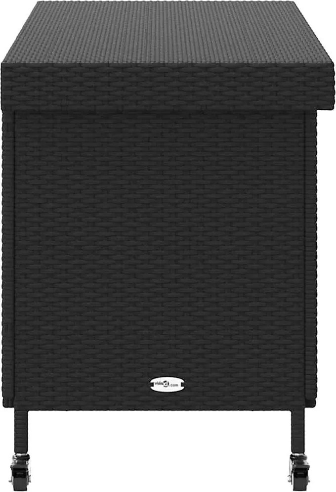 Fekete Polyrattan Kerti Tárolóláda Kerekekkel 110X55X73 Cm