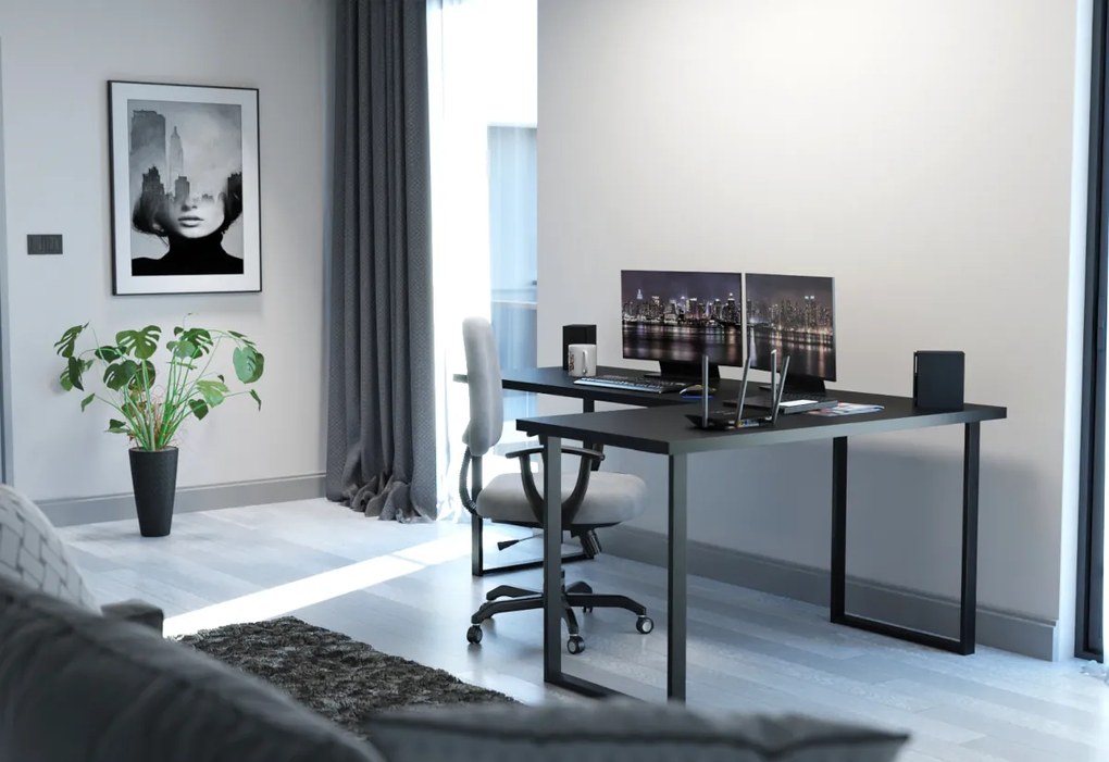 NAVI sarok számítógépasztal, 200/135x74x65, sötét beton