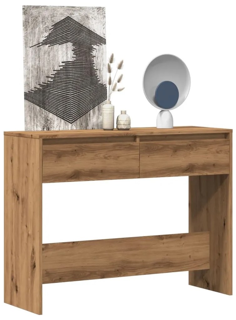kézműves tölgy színű szerelt fa dohányzóasztal 100x35x76,5 cm