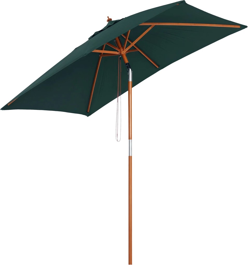 Outsunny Kerti Napernyő 200x150 cm Téglalap alakú Terasz Napernyő Állítható Dőlésszögű Fából készült Rúd és Kézi Mechanizmus | Aosom