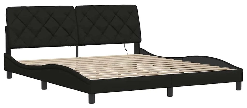fekete szövet ágykeret LED-es matrac nélkül 180 x 200 cm
