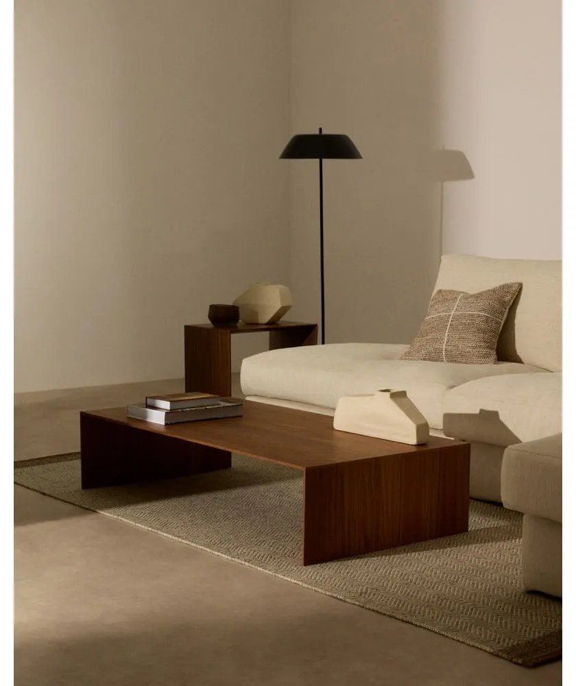 Sötét natúr színű dohányzóasztal diófa dekorral 70x140 cm Litto – Kave Home