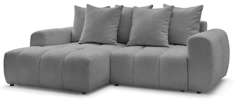 Szürke buklé kinyitható-tárolóhelyes sarokkanapé (bal oldali-heverő résszel) Roxelane – Bobochic Paris