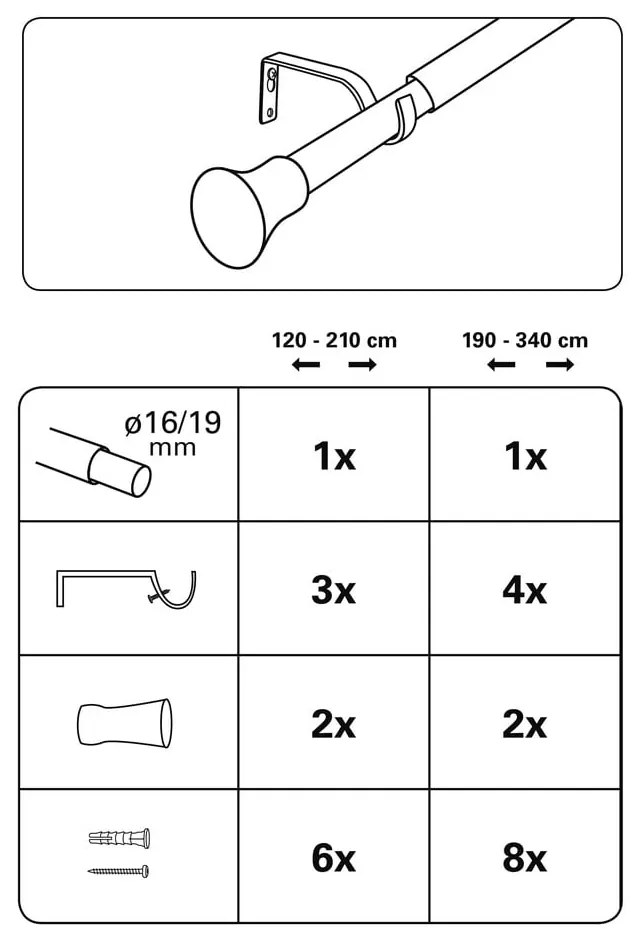 Fém bővíthető függönykarnis 120 - 210 cm Konus - Gardinia