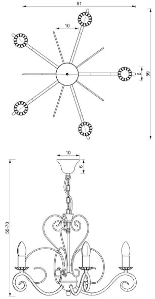 MAURO láncos csillár 5xE14/60W/230V