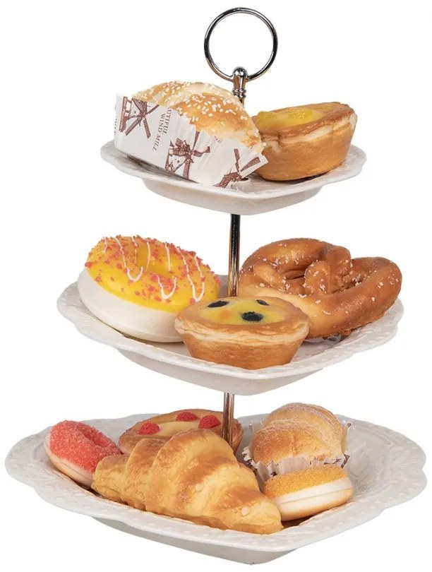 Fehér kerámia süteményes állvány 3 emeletes 26x31 cm szív formájú