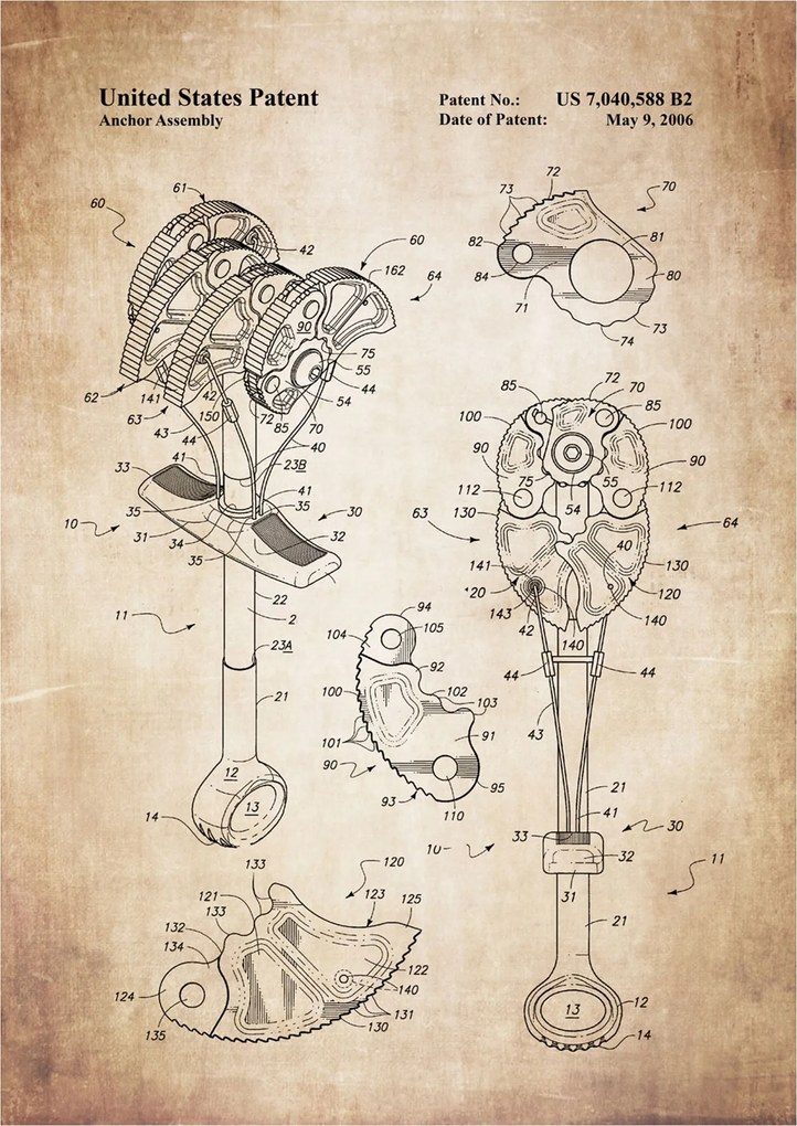 Poszter Hegymászás Climbing Anchor Assembly Retro Patent Séma
