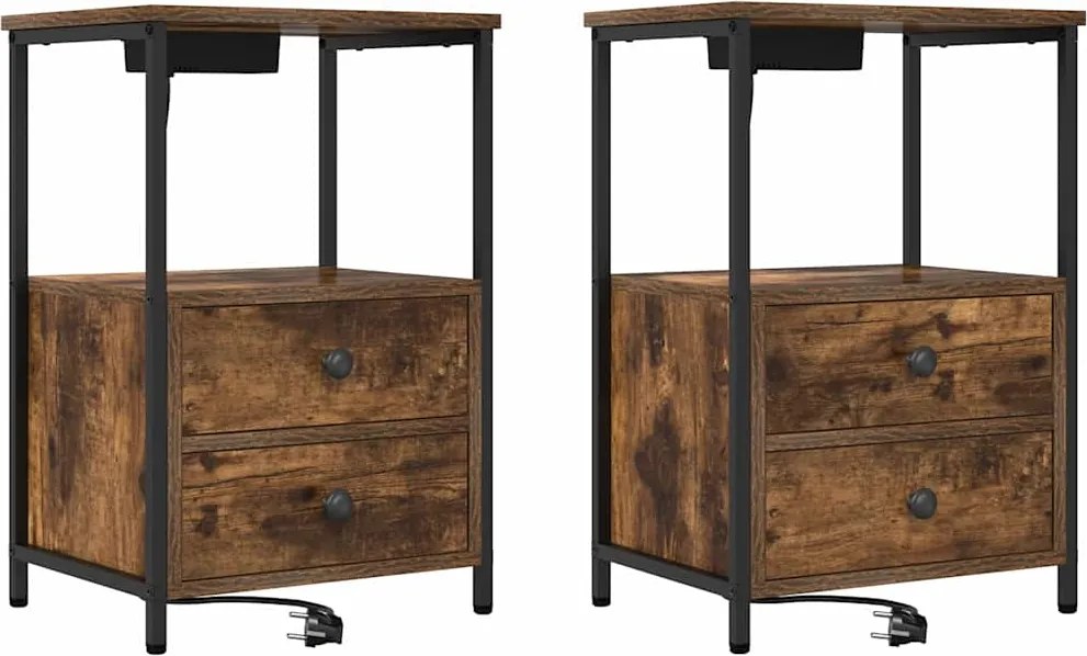 vidaXL Éjjeliszekrény 2 pcs Füstölt tölgy 40 x 31 x 60 cm Faanyag