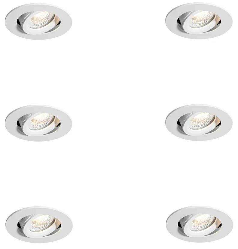 6 darabos fehér dönthető beépíthető spotlámpa szett 6,5 cm-es, LED-del, IP54, ultra vékony – Pupil