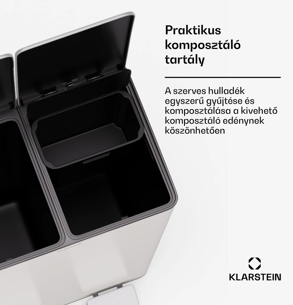 Klarstein EcoVista, hulladékgyűjtő komposztálóval, 60 l + 3 l/tároló, + komposztáló, Soft-Close