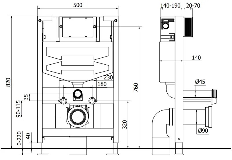 Mexen Fenix XS-F, süllyesztett modul és fali WC Teo, fekete matt, 6803385XX85