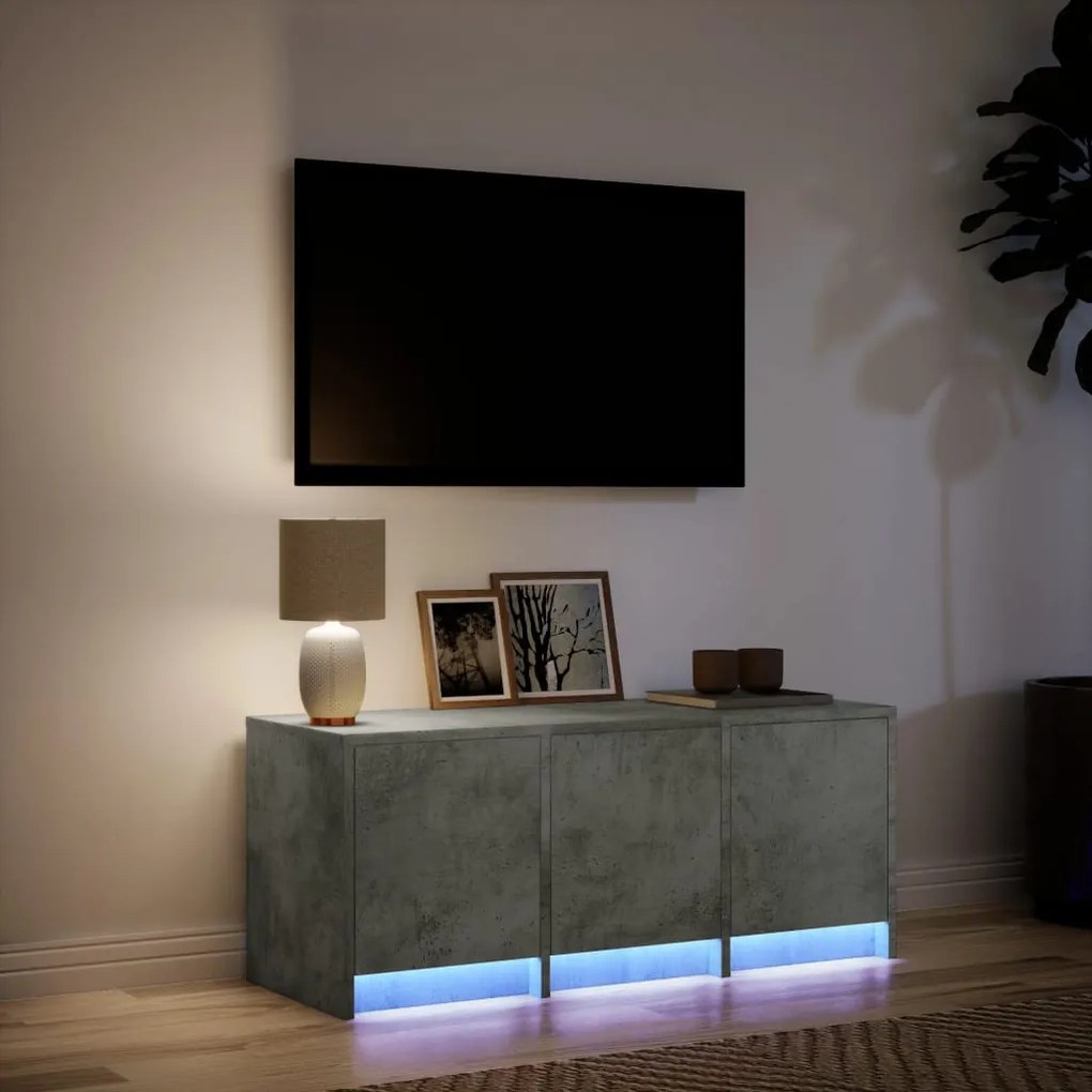 betonszürke szerelt fa TV-szekrény LED-ekkel 97 x 34 x 40 cm