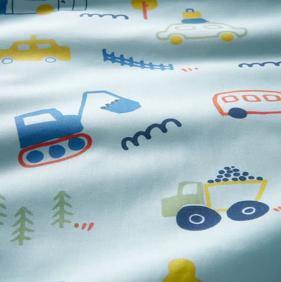 Gyermek pamut ágynemű MINI TRUCKS TALES kék, 100% pamut Ágyneműhuzat mérete: 70 x 80 cm | 140 x 200 cm