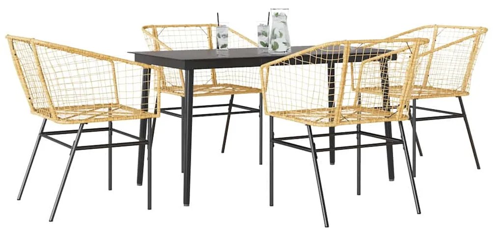 vidaXL 5 észes barna polyrattan üveg kerti étkezőgarnitúra