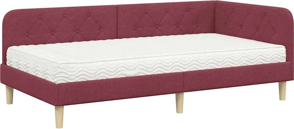 vidaXL Sarokágy keret matracmal fejtámlával Bordó 90 x 190 cm szövet