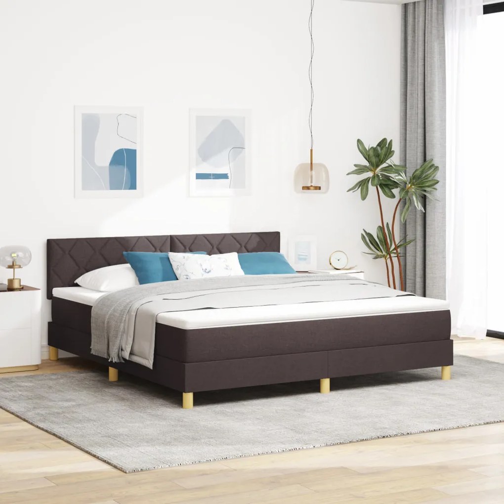 Box Spring Ágy Matrac és LED Sötétbarna 180x200 cm Szövet