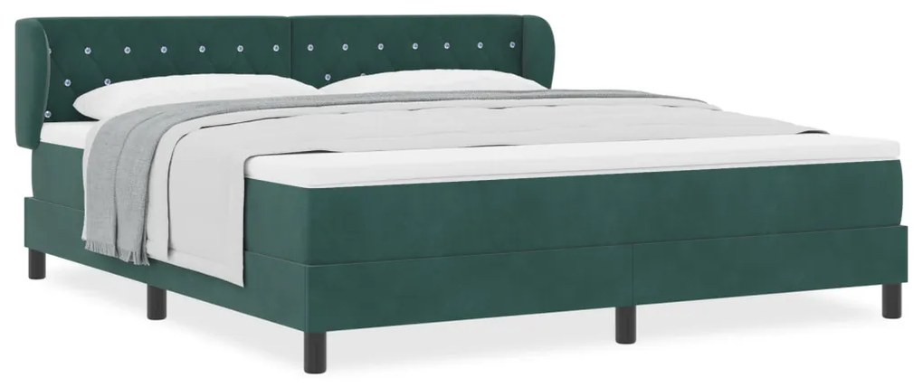 Boxspring Ágy Matraccal Sötétzöld 180x200 cm Bársony